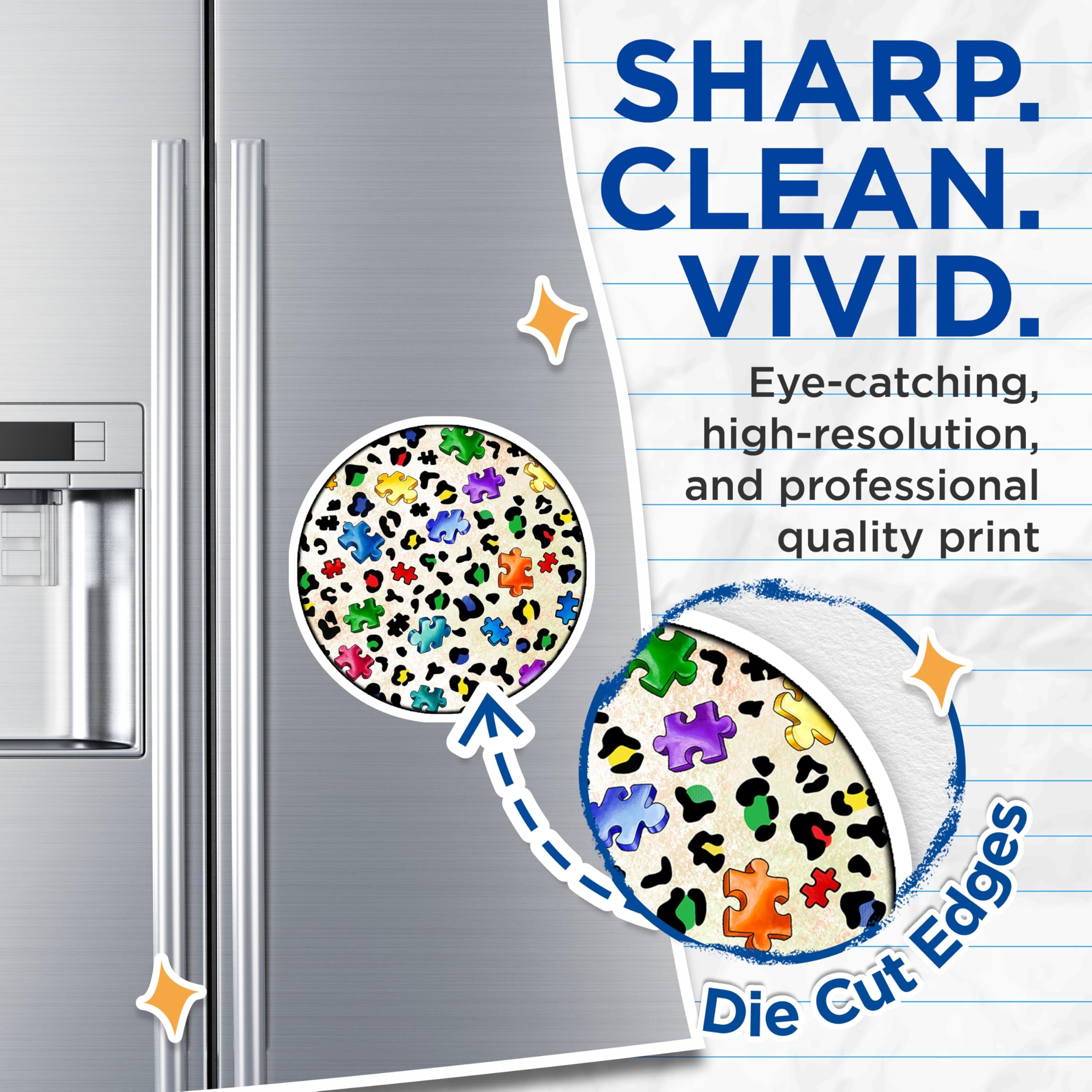 (2 Pack) Autism Acceptance Magnets - Vibrant Puzzle Decor - Leopard Print Refrigerator Art - 5 Inches On Longest Side - Thick Durable Magnet - Made in USA - MAG29420