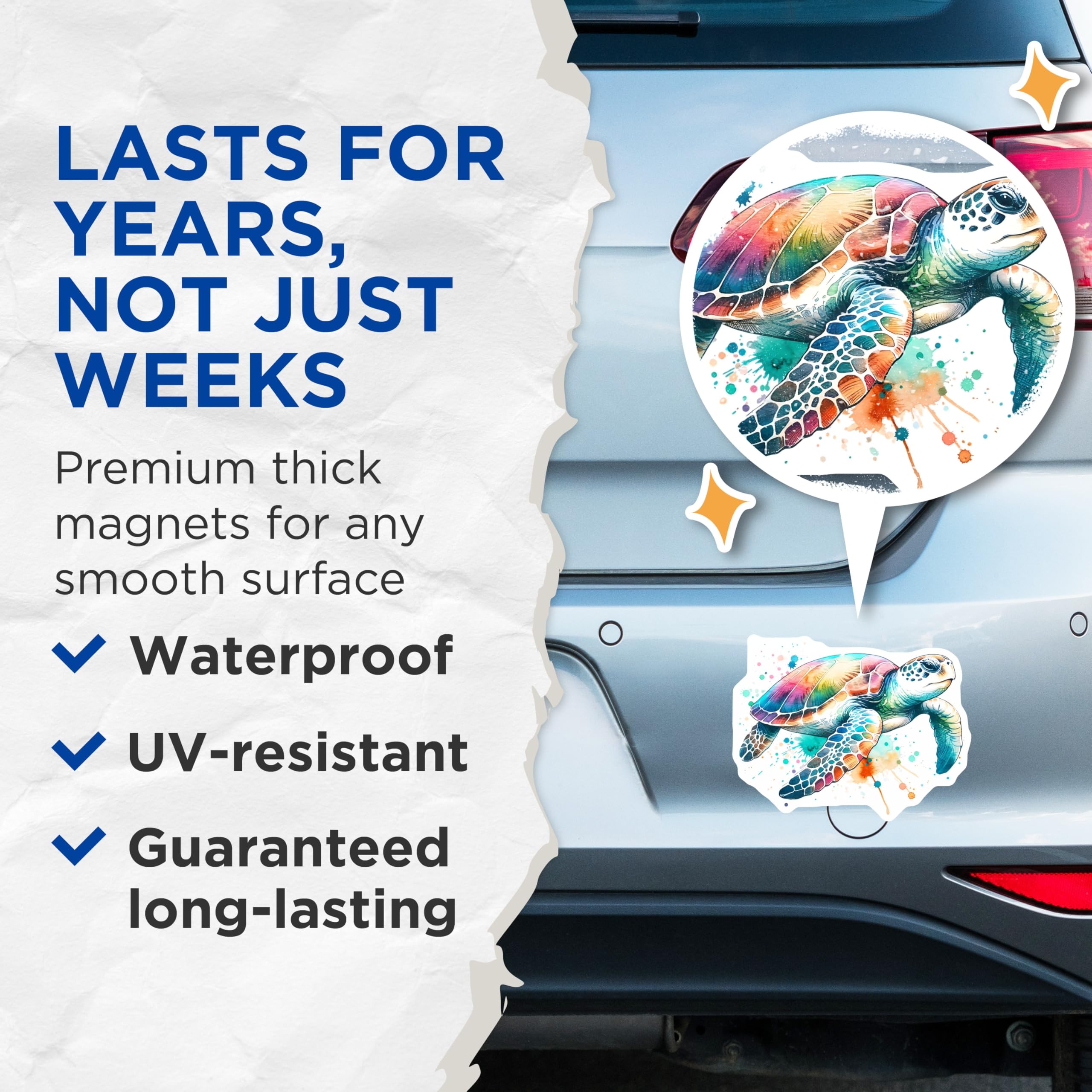 (2 Pack) Sea Turtle Magnets - Watercolor Turtle Art - Colorful Fridge Magnets - 5" On Longest Side - Premium Magnet - for Cars, Refrigerators, Toolboxes, Lockers - Made in USA - MAG15467