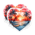 (2 Pack) Tropical Sunset Magnets - Heart Beach Landscape - Watercolor Palm Tree Decor - Coastal Ocean Vibe - 5 Inches On Longest Side - Thick Durable Magnet - Made in USA - MAG21463