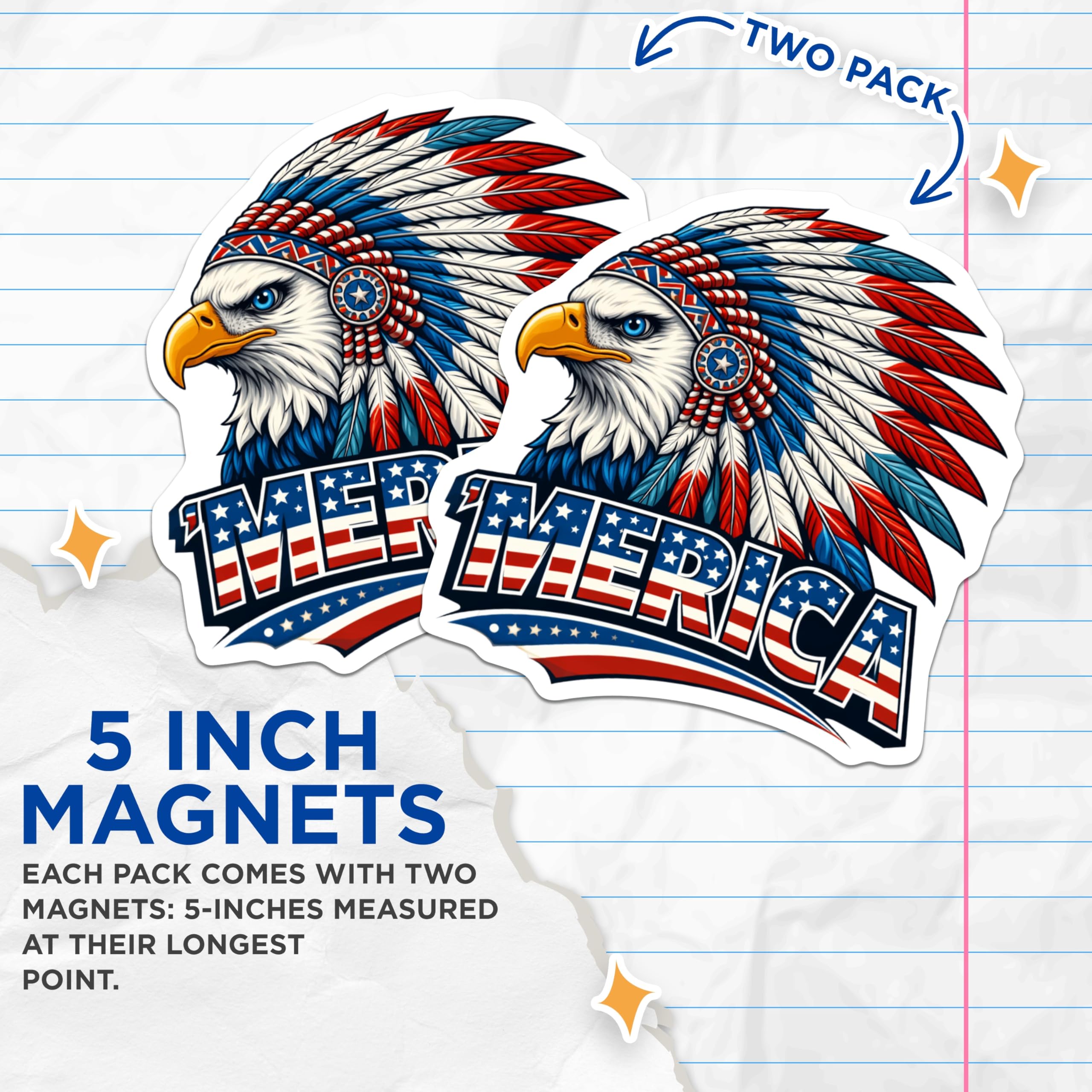 (2 Pack) Merica Eagle Head Magnets - Patriotic American Symbol - USA Pride Fridge Locker Decor - 5 Inches On Longest Side - Thick Durable Magnet - Made in USA - MAG20726
