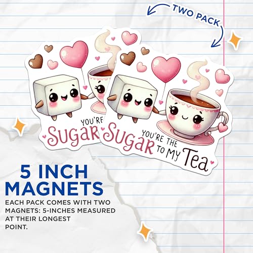 (2 Pack) Cute Tea Party Magnets - Adorable Coffee Lover Magnets - Heartwarming Sweet Message Magnets - 5" On Longest Side - for Cars, Refrigerators, Toolboxes, Lockers - Made in USA MAG3569
