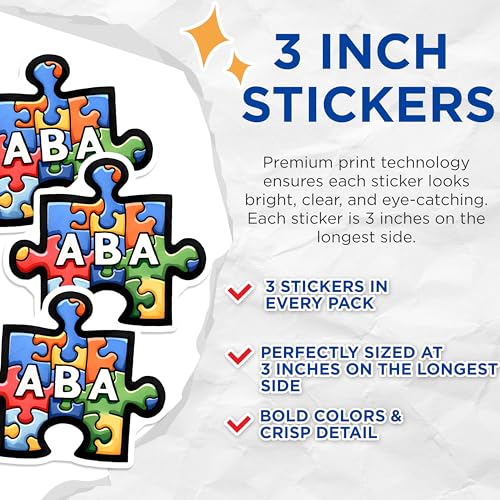 (3 Pack) ABA Therapy Decals - Autism Awareness - Puzzle Piece Decals - 3 Inches On Longest Side - Easy Peel & Apply - Made in USA - 3MCS1945
