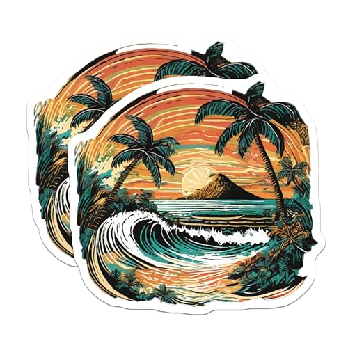 (2 Pack) Tropical Sunset Stickers - 5" On Longest Side - Sticks to Smooth Flat Surfaces - Made in USA - BMCS9263 - BMCS9263