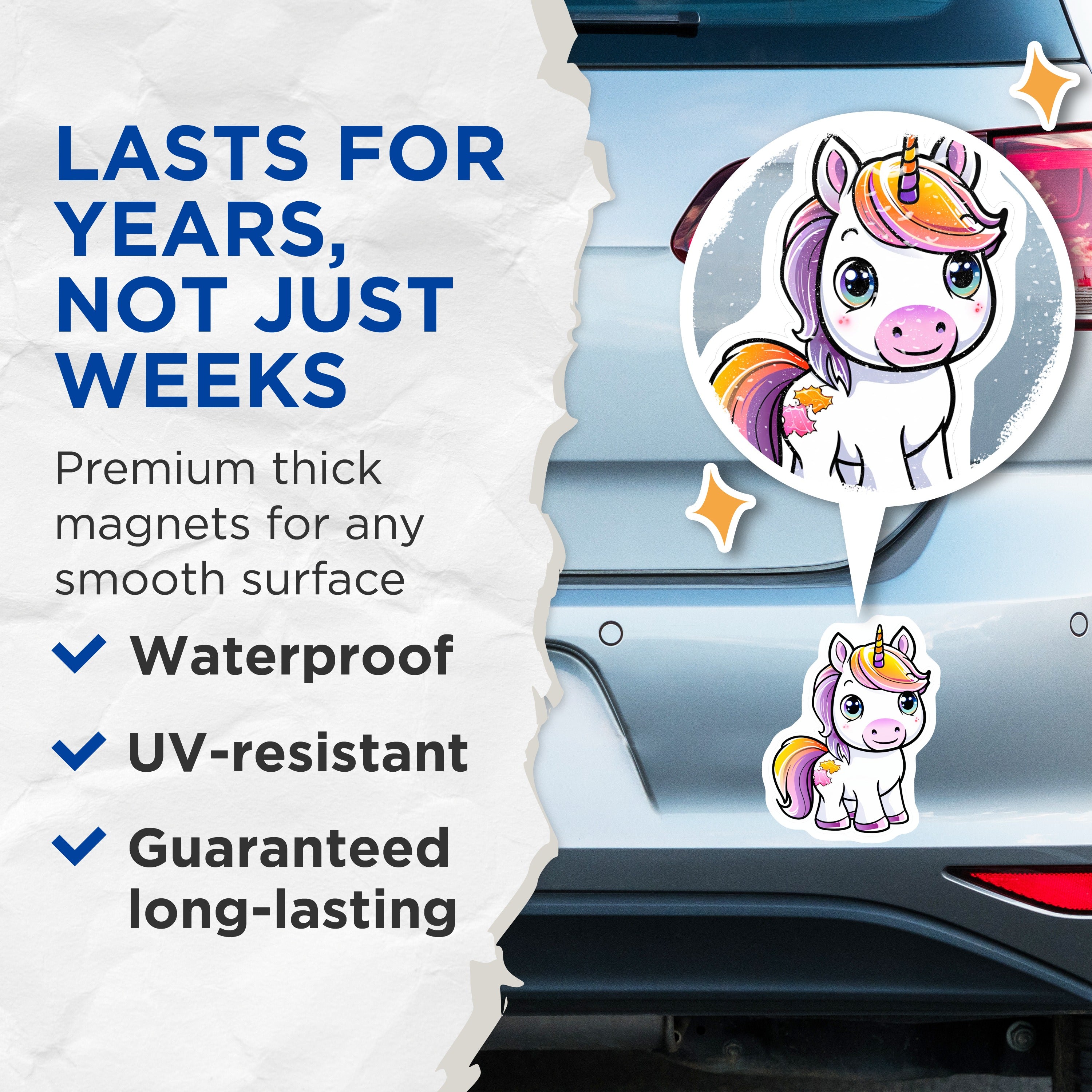(2 Pack) Cute Unicorn Magnets - Kawaii Rainbow Fantasy Decor - Kids Room Locker Fridge Accessory - 5 Inches On Longest Side - Thick Durable Magnet - Made in USA - MAG39735