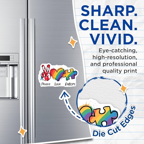 (2 Pack) Peace Love Autism Magnets Magnets - Awareness Decor - Rainbow Puzzle Piece - 5" On Longest Side - Made in USA - Sticks to Refrigerators & Metal Surfaces - MAG8417