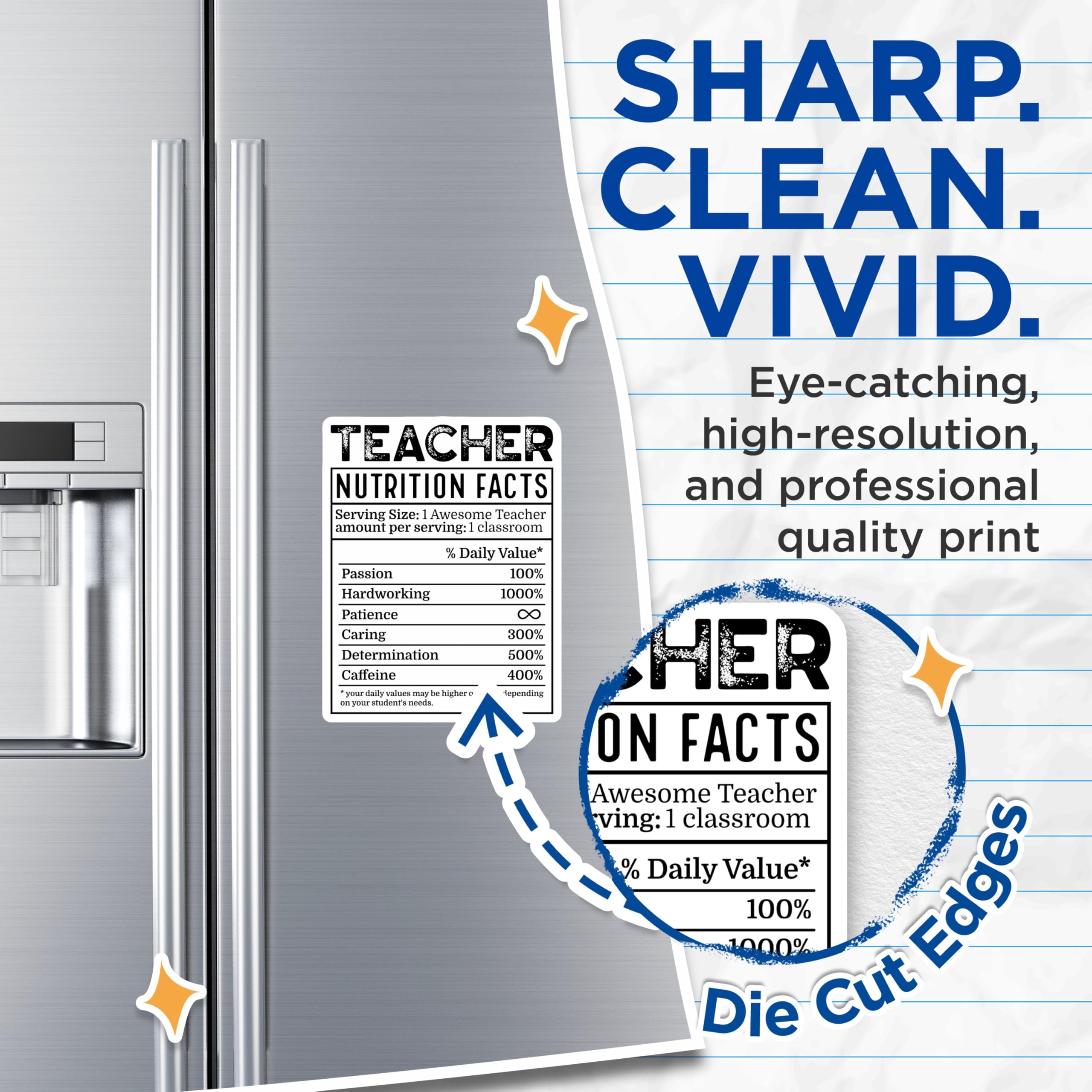 (2 Pack) Teacher Nutrition Facts Magnets - Educator Humor - Classroom Decor - 5" On Longest Side - Premium Magnet - for Cars, Refrigerators, Toolboxes, Lockers - Made in USA - MAG15517