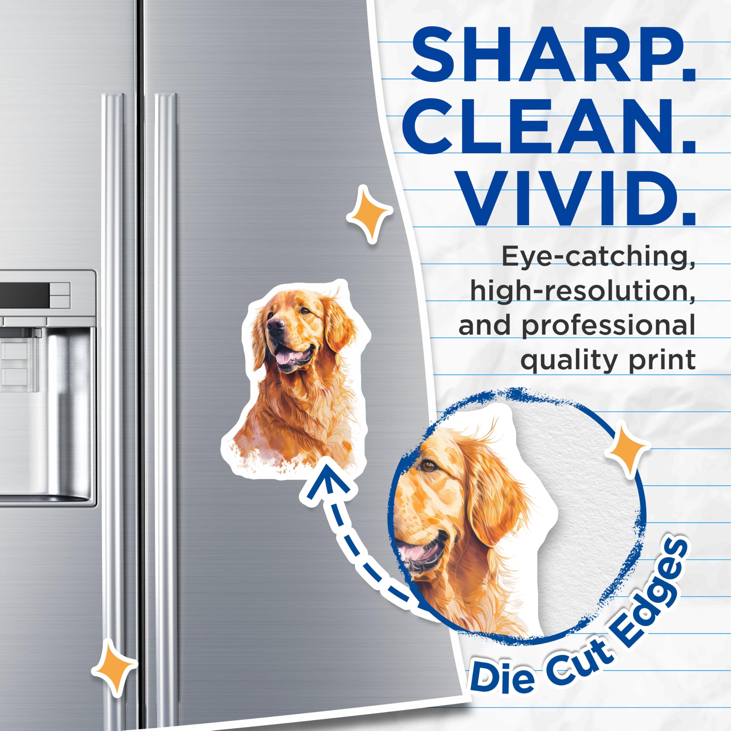(2 Pack) Golden Retriever Magnets - Dog Lover Refrigerator - Pet Parent Decor - Animal Art - 5 Inches On Longest Side - Thick Durable Magnet - Made in USA - MAG30508