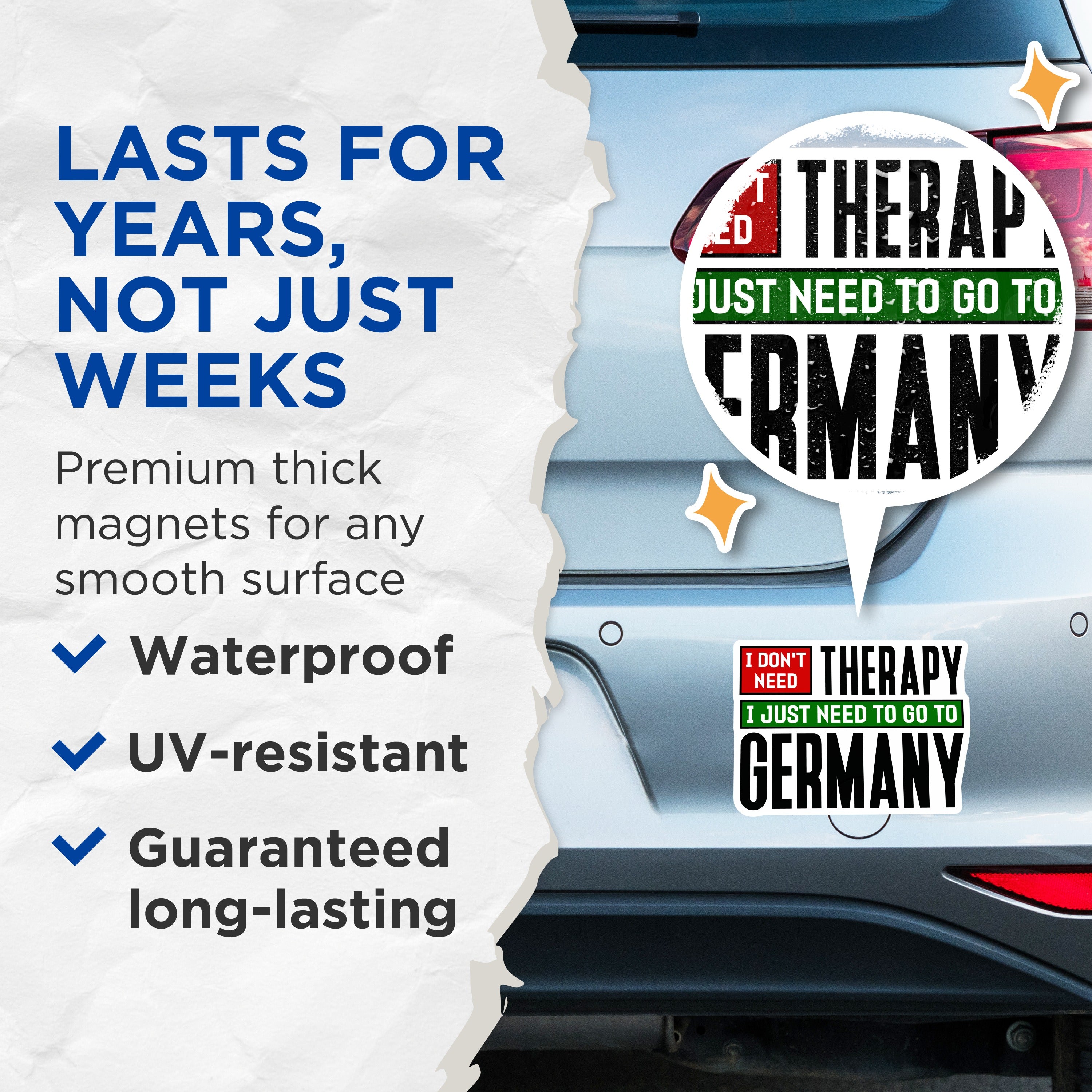 (2 Pack) Germany Travel Magnets - Dont Need Therapy Quote - German Lover Refrigerator Decor - Europe Trip Souvenir - 5 Inches On Longest Side - Thick Durable Magnet - Made in USA - MAG36257