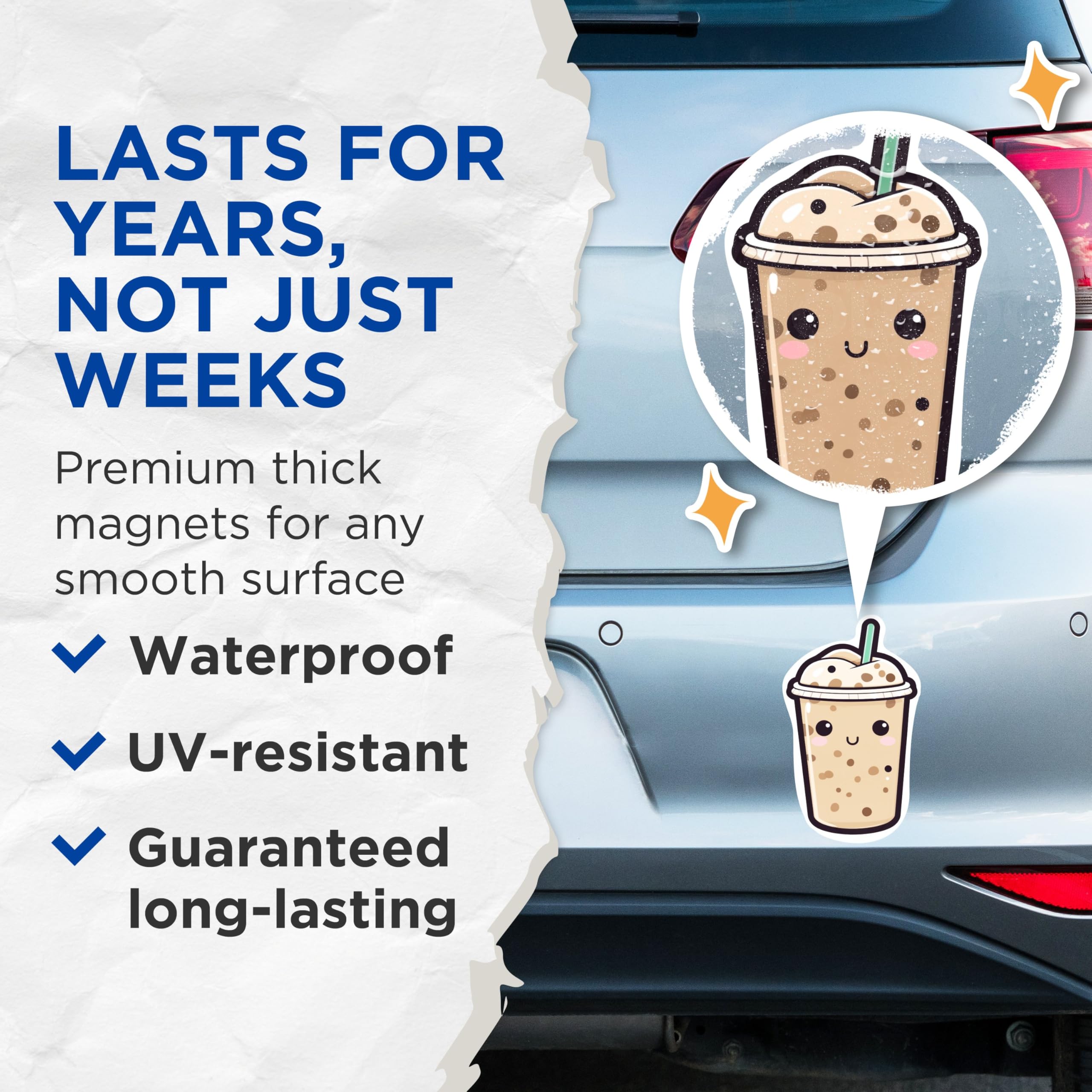 (2 Pack) Kawaii Mocha Magnets - Cartoon Coffee - Fun Coffee Magnets - for Cars, Refrigerators, Toolboxes - Made in USA - MAG2180