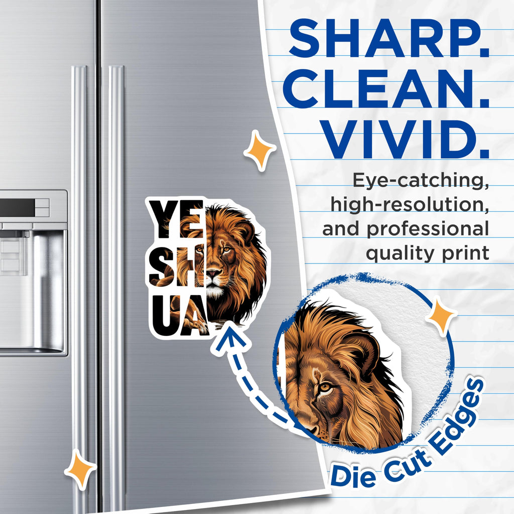 (2 Pack) Yeshua Lion Magnets - Lion of Judah Spiritual Decor - Christian Faith Refrigerator Accent - 5 Inches On Longest Side - Thick Durable Magnet - Made in USA - MAG20829