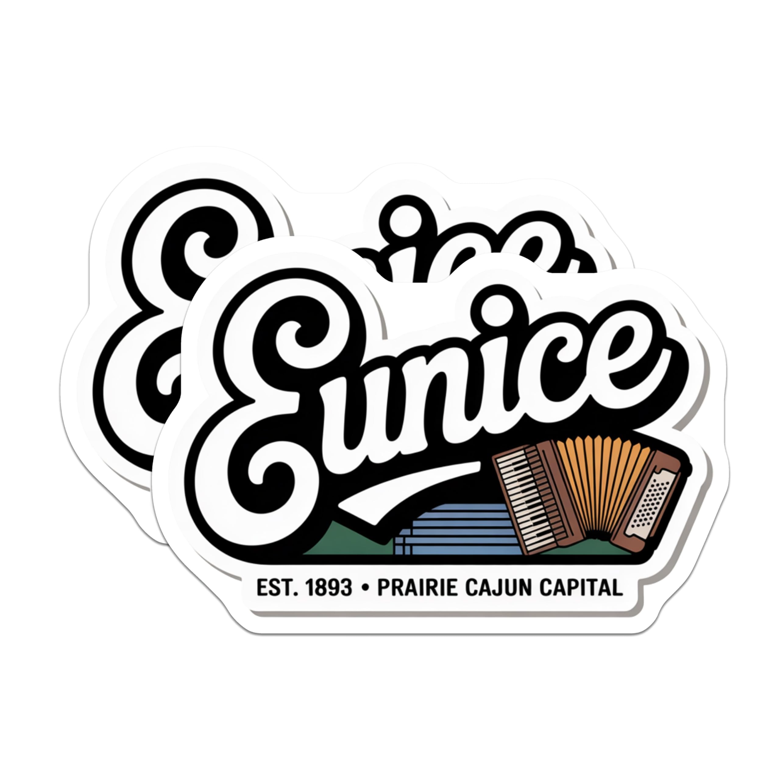 (2 Pack) Eunice Louisiana Magnets - Cajun Capital Design - Accordion Illustration - 5" On Longest Side - Premium Magnet - for Cars, Refrigerators, Toolboxes, Lockers - Made in USA - MAG18178