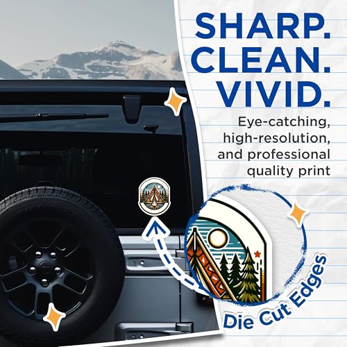 (2 Pack) Campfire Tent Stickers - Outdoors Adventure - Camping Graphic Forest Design - 5" On Longest Side - Sticks to Smooth Flat Surfaces - Made in USA - BMCS6940