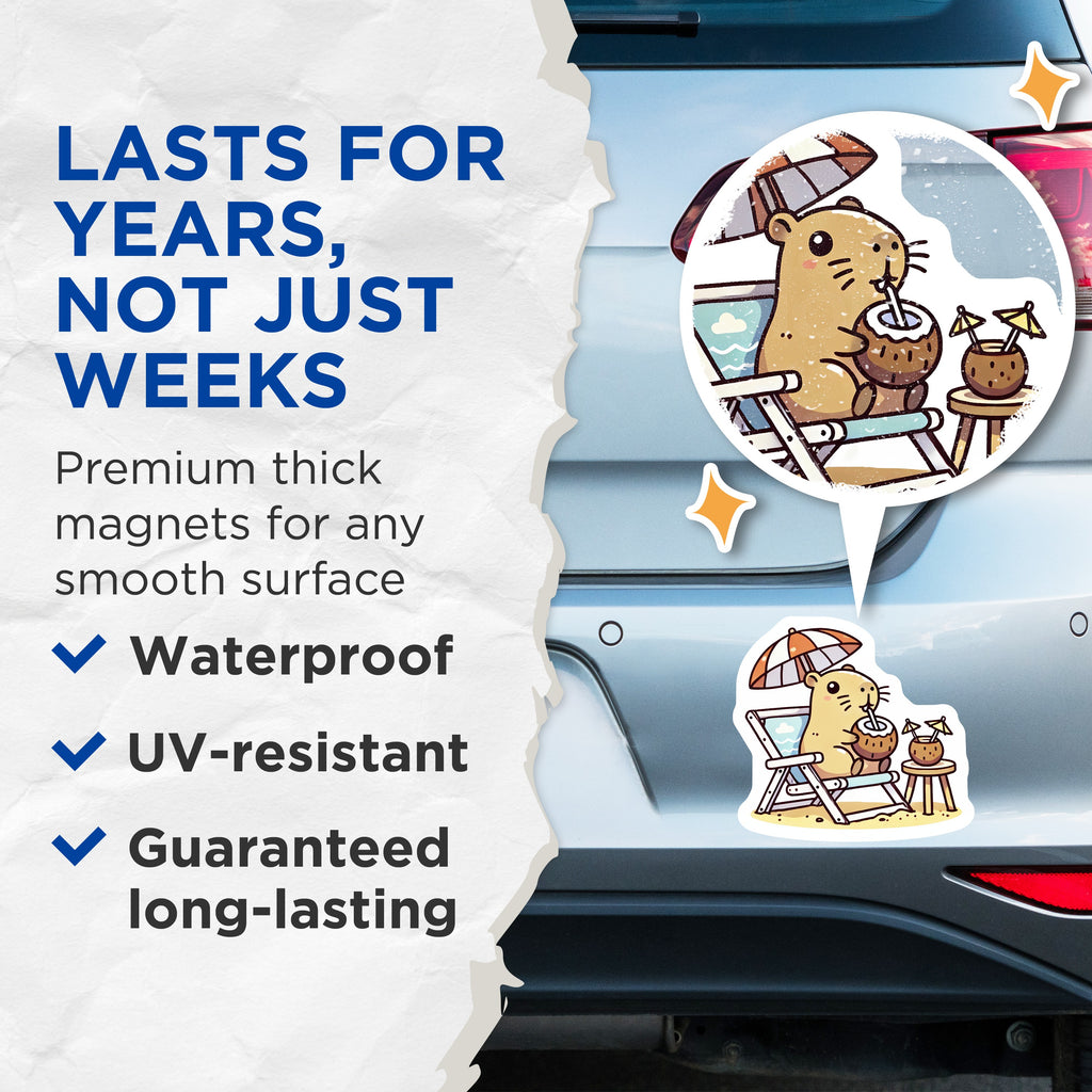 (2 Pack) Cute Capybara Magnets - Beach Vacation Animal - Fridge Locker Decor - 5 Inches On Longest Side - Thick Durable Magnet - Made in USA - MAG38587