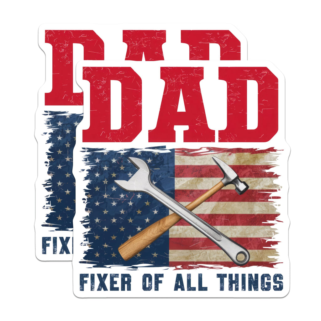 (2 Pack) Dad Fixer of All Things Stickers - Funny Dad Meme - 5" On Longest Side - Sticks to Smooth Flat Surfaces - Made in USA - BMCS8646 - BMCS8646