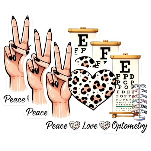 (3 Pack) Optometry Decals - Eye Exam - Peace Love Decal - 3 Inches On Longest Side - Easy Peel & Apply - Made in USA - 3MCS6841