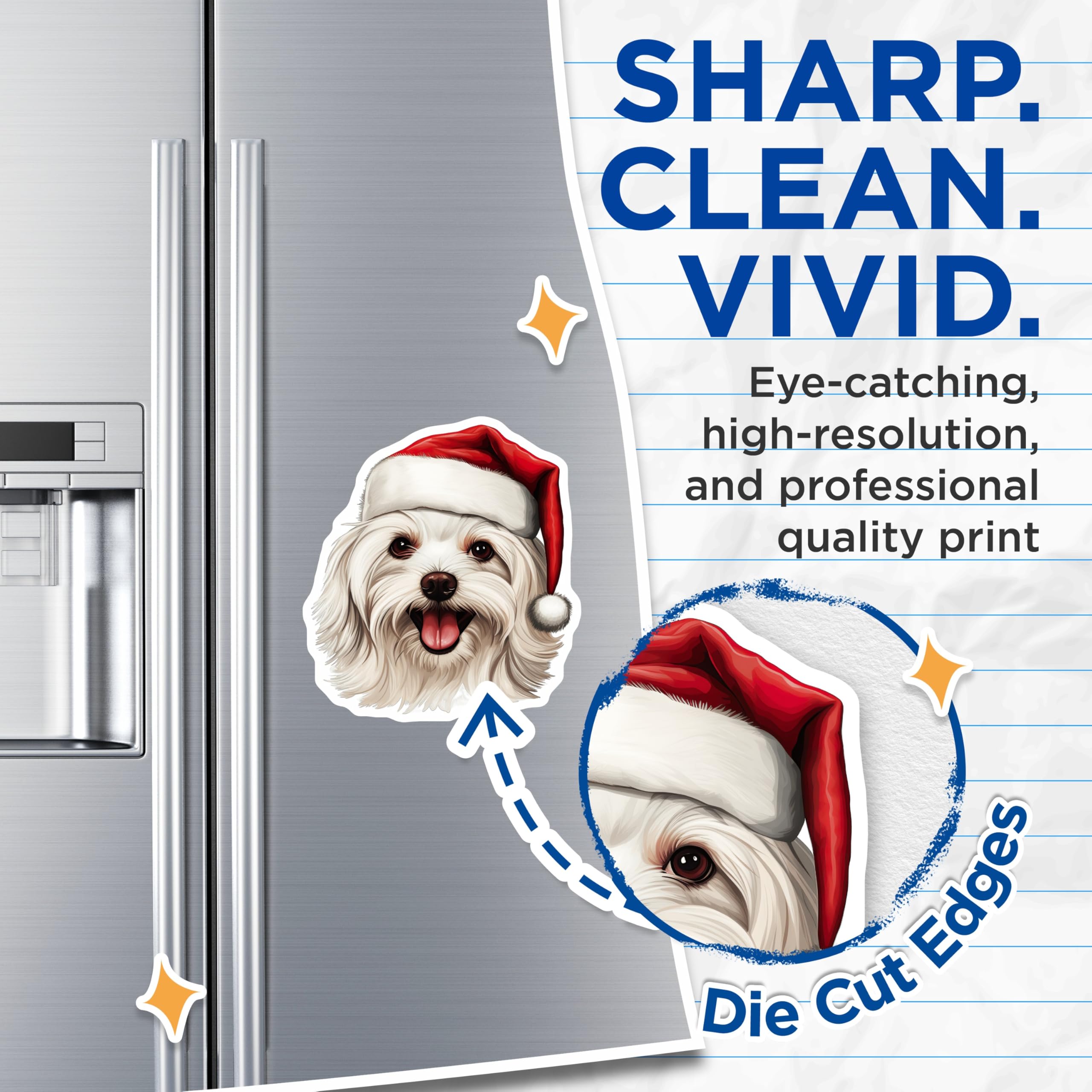 (2 Pack) Festive Maltese Dog Magnets - Santa Hat Puppy Decor - Holiday Refrigerator Magnets - 5 Inches On Longest Side - Thick Durable Magnet - Made in USA - MAG24237
