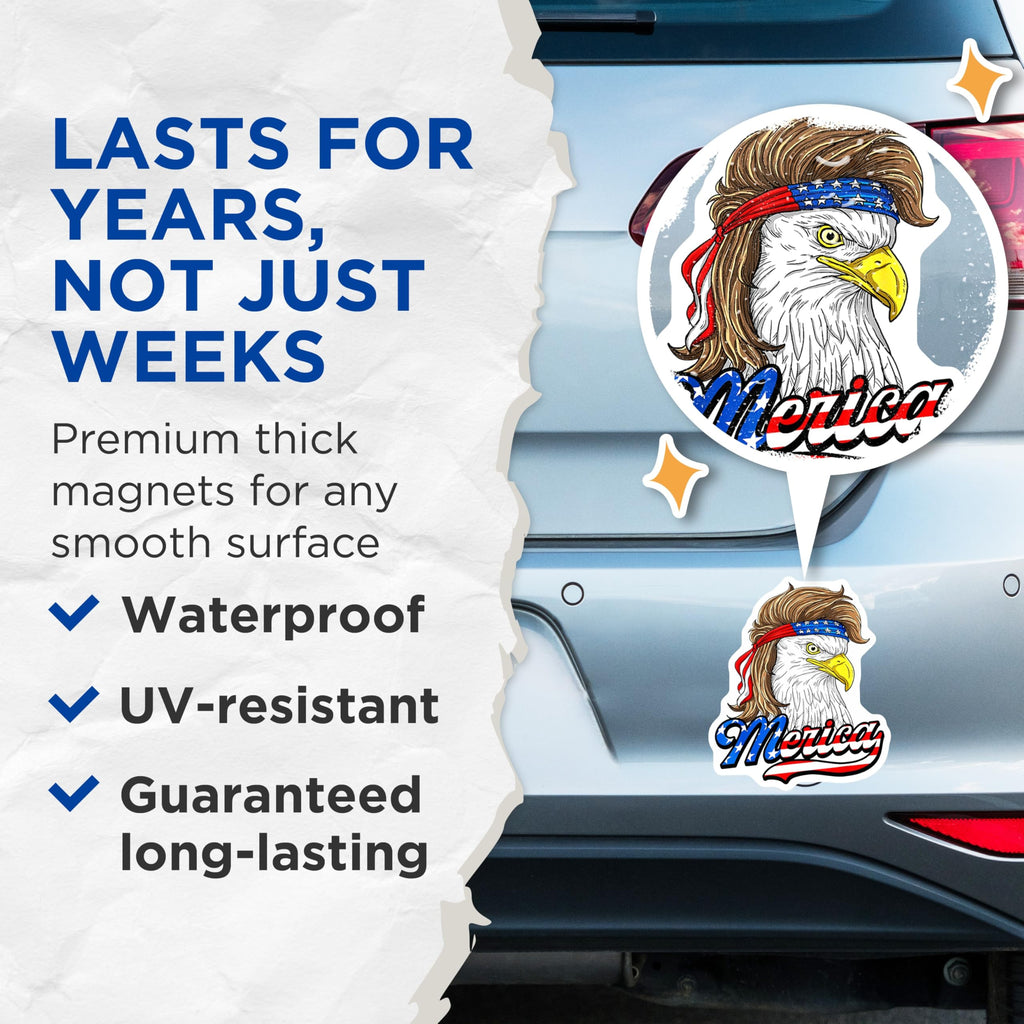 (2 Pack) Merica Eagle Magnets - Mullet Bald Eagle USA - Patriotic Freedom Spirit Refrigerator Locker Accent Decoration - 5 Inches On Longest Side - Thick Durable Magnet - Made in USA - MAG24469