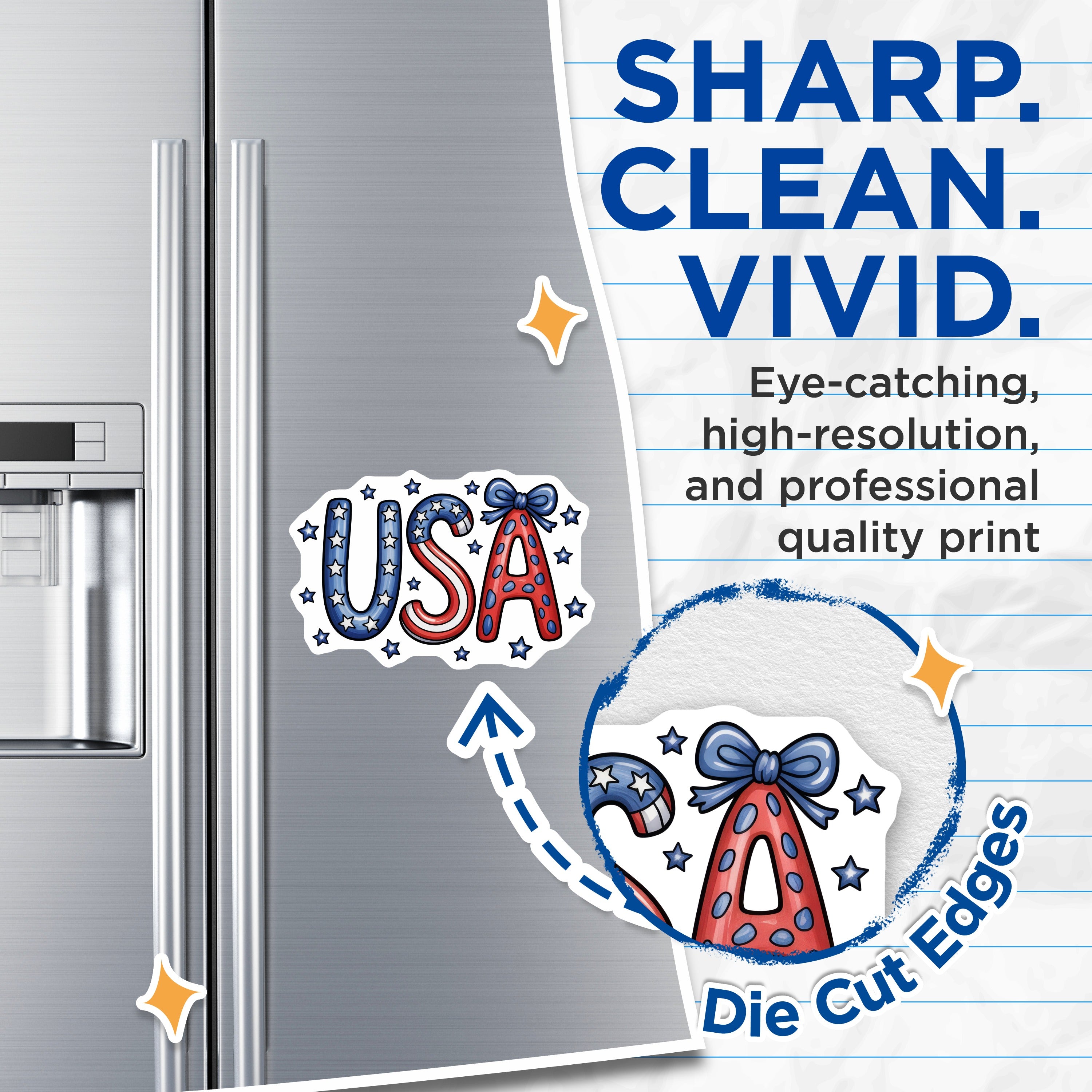 (2 Pack) Patriotic USA Magnets - American Flag Decor - Red White Blue Kitchen Fridge - Independence Day Celebration - 5 Inches On Longest Side - Thick Durable Magnet - Made in USA - MAG37775