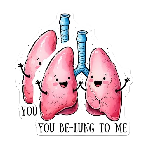 (2 Pack) Cute Lung Stickers - You Be-Lung to Me - Funny Medical Pun - 5" On Longest Side - Sticks to Smooth Flat Surfaces - Made in USA - BMCS7598