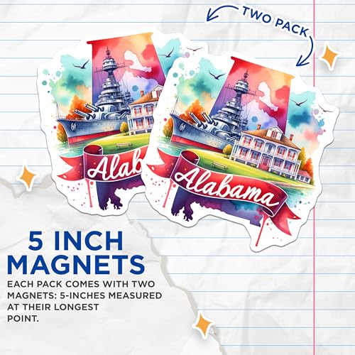 (2 Pack) Alabama State Magnets - Travel Souvenir - Landmark Decoration - 5" On Longest Side - for Cars, Fridges, Toolboxes - Made in USA - MAG6658
