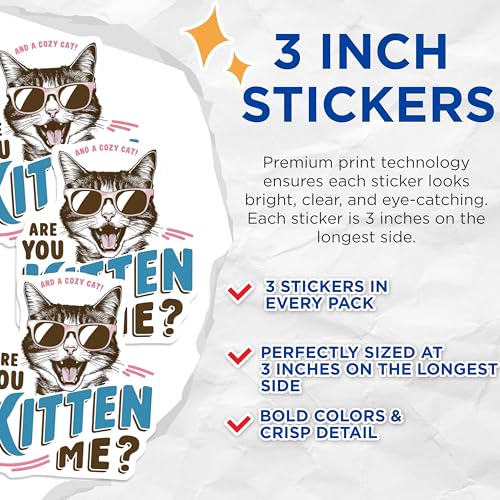 (3 Pack) Funny Cat Decals - Kitten Me Sticker - Sarcastic Cat Laptop Decal - 3 Inches On Longest Side - Easy Peel & Apply - Made in USA - 3MCS4703