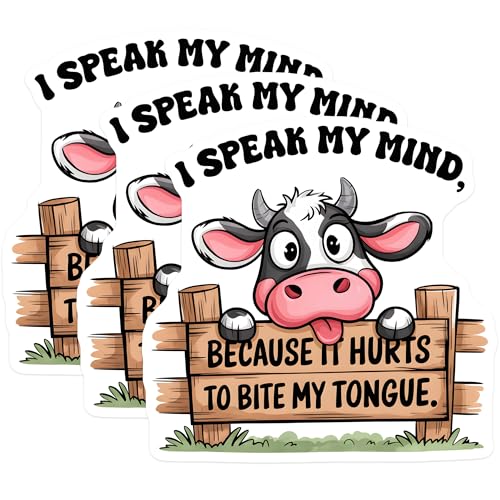 (3 Pack) Funny Cow Decals - I Speak My Mind Decal - Sarcastic Decal Stickers - 3 Inches On Longest Side - Easy Peel & Apply - Made in USA - 3MCS8474
