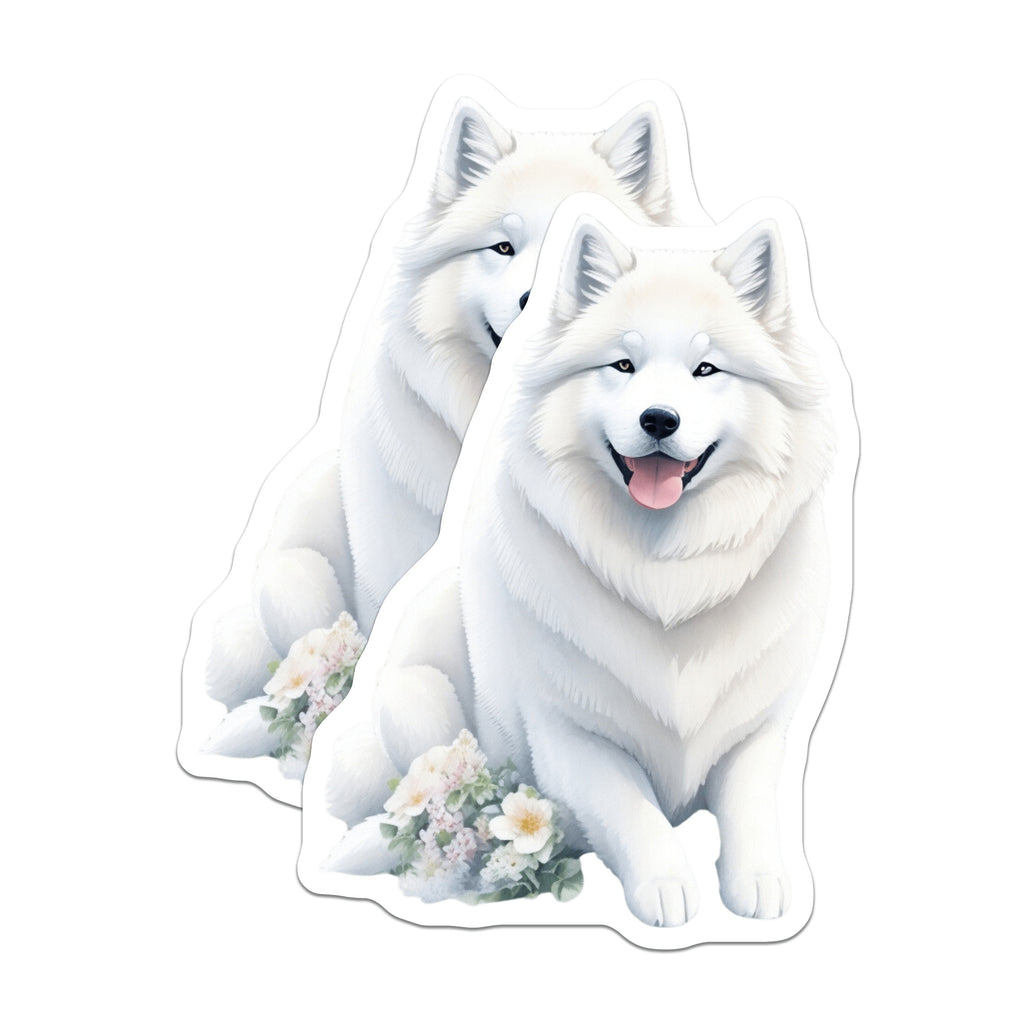 (2 Pack) Samoyed Dog Magnets - White Fluffy Dog Lover Decor - Refrigerator Locker Accents Pet Parent - 5 Inches On Longest Side - Thick Durable Magnet - Made in USA - MAG36182