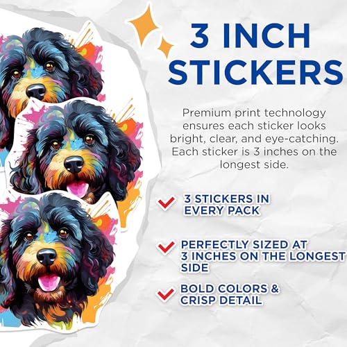 (3 Pack) Cockapoo Dog Decals - Colorful Pet Decal - Laptop Decal - 3 Inches On Longest Side - Easy Peel & Apply - Made in USA - 3MCS0798