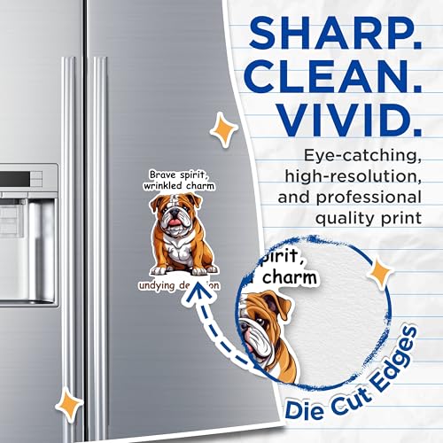 (2 Packs) Brave Spirit, Wrinkled Charm Magnets - Undying Devotion Bulldog Magnets - 5 Inches On Longest Side - Premium Magnet - for Fridges, Toolboxes, Cars - Made in USA - MAG2379