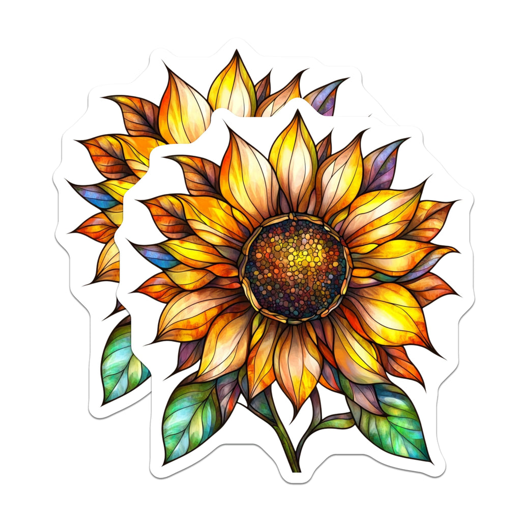 (2 Pack) Stained Glass Sunflower Magnets - Mosaic Style Floral Art - Vibrant Fridge Locker Accent Decor - 5 Inches On Longest Side - Thick Durable Magnet - Made in USA - MAG24924