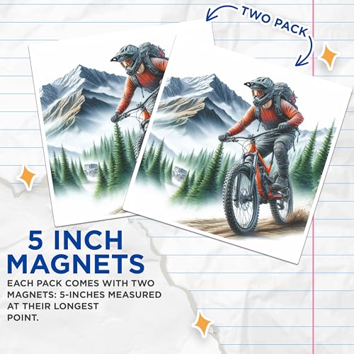 (2 Packs) Mountain Biking Riding in The Mountains Magnets - Mountain Biking Magnets - 5 Inches On Longest Side - Premium Magnet - for Fridges, Toolboxes, Cars - Made in USA - MAG2497