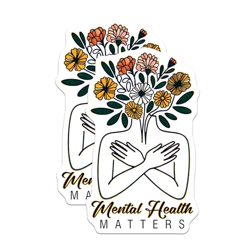 (2 Pack) Mental Health Matters Stickers - Inspirational Self Care - Motivational Mindfulness Decal - 5" On Longest Side - Sticks to Smooth Flat Surfaces - Made in USA - BMCS8243