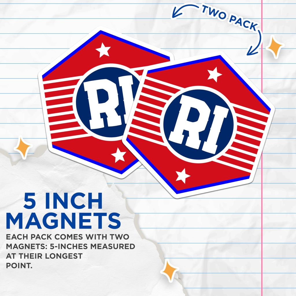 (2 Pack) Rhode Island Magnets - RI Symbol - State Pride Fridge Decor - 5" On Longest Side - Premium Magnet - for Cars, Refrigerators, Toolboxes, Lockers - Made in USA - MAG17559