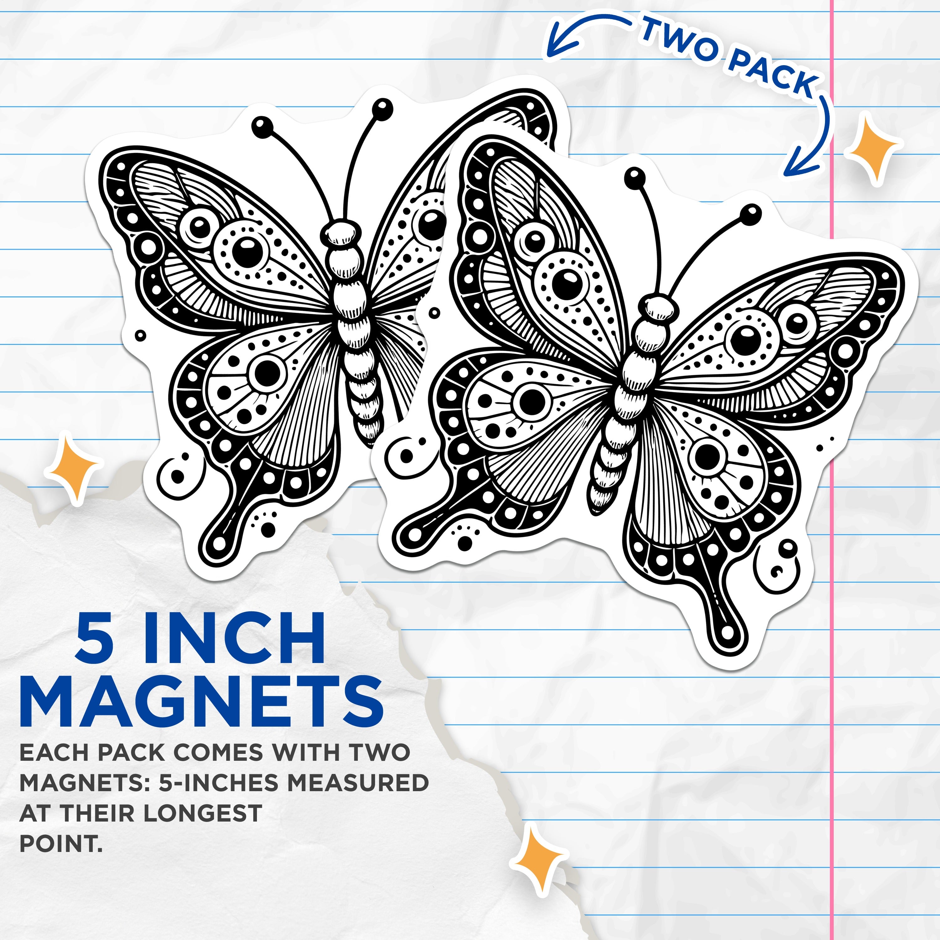 (2 Pack) Butterfly Magnets - Intricate Nature Art - Boho Decorative Magnet - Aesthetic Fridge Home Office Decor - 5 Inches On Longest Side - Thick Durable Magnet - Made in USA - MAG37979