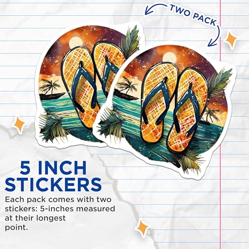 (2 Pack) Summer Beach Vibes Stickers - Tropical Flip Flops - 5" On Longest Side - Sticks to Smooth Flat Surfaces - Made in USA - BMCS9329 - BMCS9329