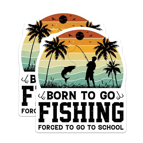 (2 Pack) Born to Go Fishing Magnets - Fishing Lovers - Retro Fishing Design - 5" On Longest Side - for Cars, Fridges, Toolboxes - Made in USA - MAG3927