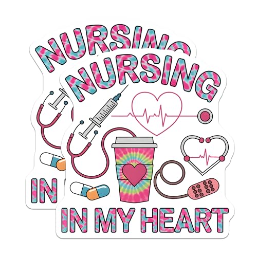 (2 Pack) Nursing in My Heart Stickers - Medical Professional Stickers - Nurse Appreciation Stickers - 5" On Longest Side - Sticks to Smooth Flat Surfaces - Made in USA - BMCS6509