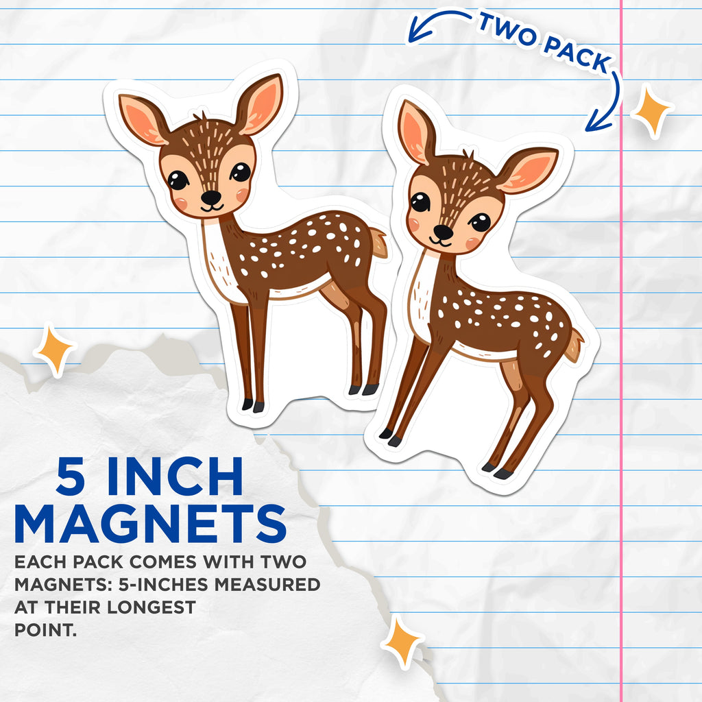 (2 Pack) Adorable Baby Deer Magnets - Woodland Animal Decor - Kawaii Fawn Fridge Magnets for Kids Room - 5 Inches On Longest Side - Thick Durable Magnet - Made in USA - MAG37530