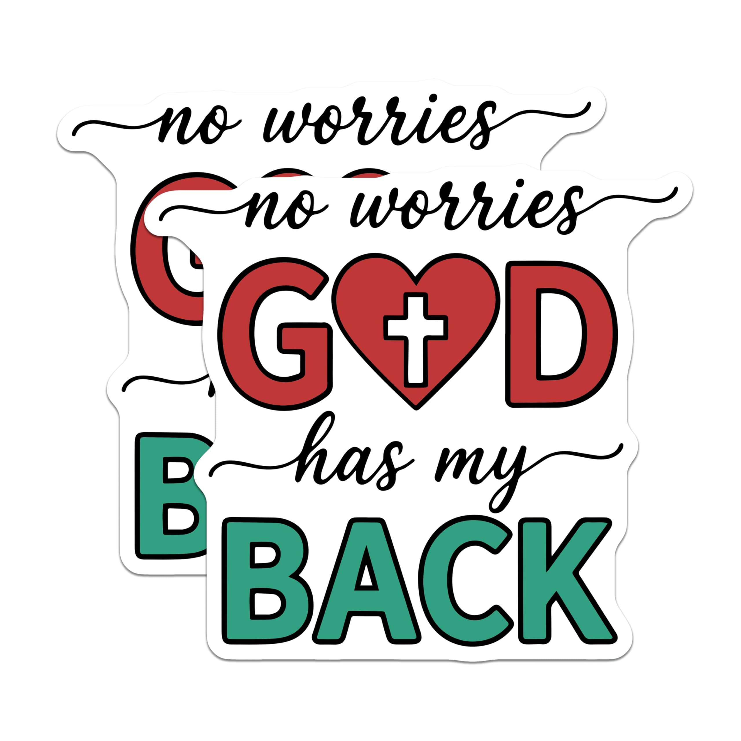 (2 Pack) No Worries God Stickers - Faith Based Decals - Christian Stickers - 5" On Longest Side - Sticks to Smooth Flat Surfaces - Made in USA - BMCS15765