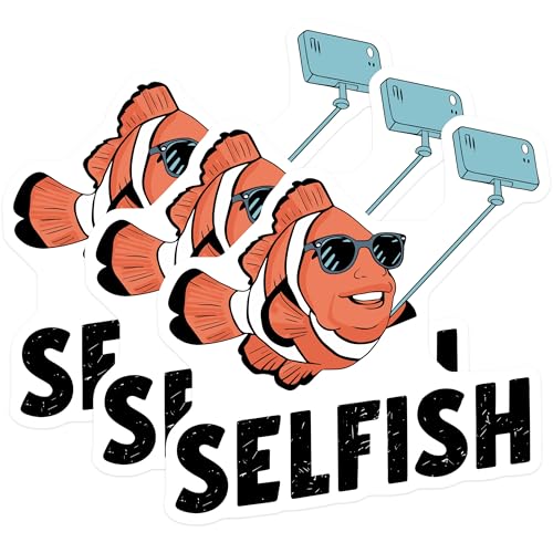 (3 Pack) Selfish Fish Decals - Funny Animal Decal - Laptop Decals - 3 Inches On Longest Side - Easy Peel & Apply - Made in USA - 3MCS4364