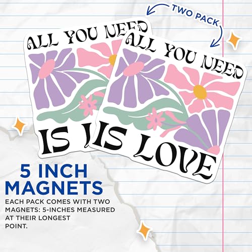 (2 Pack) All You Need is Love Magnets - Floral Design - Inspirational Quote - Cute Floral Magnets - Home Office - 5" On Longest Side - for Cars, Fridges, Toolboxes - Made in USA - MAG3833