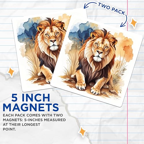 (2 Pack) Lion Art Magnets Magnets - Animal Kingdom Decor - Nature Lovers Magnet - 5" On Longest Side - Made in USA - Sticks to Refrigerators & Metal Surfaces - MAG8695