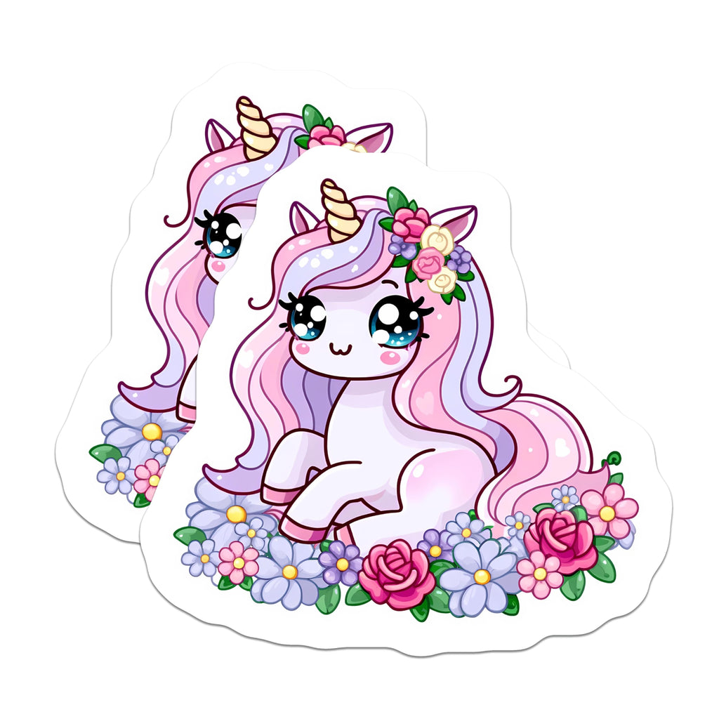 (2 Pack) Cute Unicorn Magnets - Kawaii Fantasy Floral Creature - Magical Pink Purple Aesthetic Decor - 5 Inches On Longest Side - Thick Durable Magnet - Made in USA - MAG22171