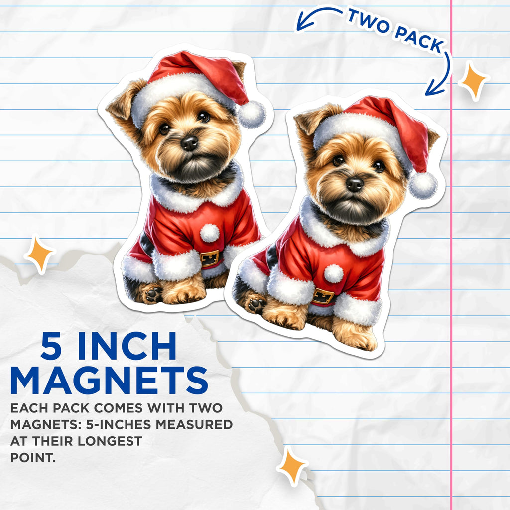 (2 Pack) Santa Yorkie Magnets - Christmas Dog Decor - Holiday Pet Lover Present - 5 Inches On Longest Side - Thick Durable Magnet - Made in USA - MAG27362