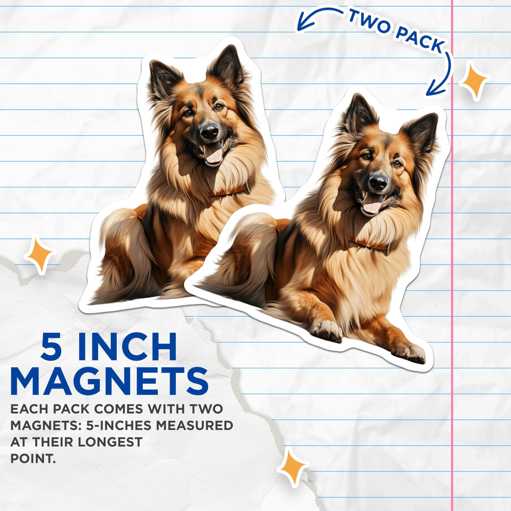 (2 Pack) German Shepherd Magnets - Fluffy Dog Breed Magnets - Pet Owner Refrigerator Decor - 5 Inches On Longest Side - Thick Durable Magnet - Made in USA - MAG28393