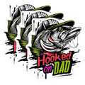(3 Pack) Bass Fishing Decals - Hooked on Dad - Fishing Lover Decals - 3 Inches On Longest Side - Easy Peel & Apply - Made in USA - 3MCS2270
