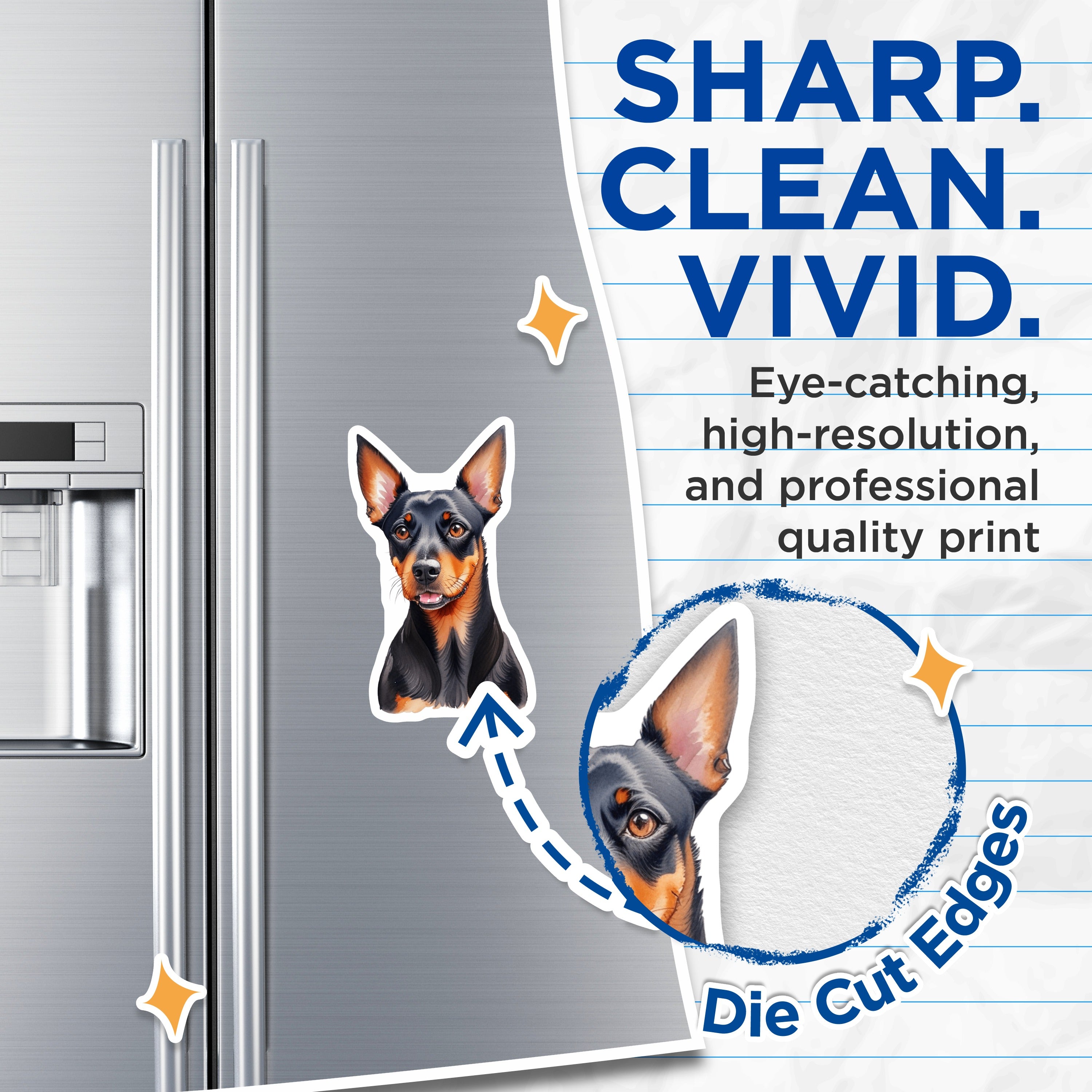 (2 Pack) Min Pin Dog Magnets - Watercolor Miniature Pinscher Art - Dog Owner Fridge Kitchen Decor - 5 Inches On Longest Side - Thick Durable Magnet - Made in USA - MAG37615