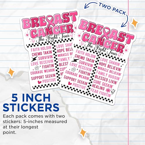 (2 Pack) Breast Cancer Awareness Stickers - The Fight Tour - Inspirational Words - Positive Motivation Decal - 5" On Longest Side - Sticks to Smooth Flat Surfaces - Made in USA - BMCS5822