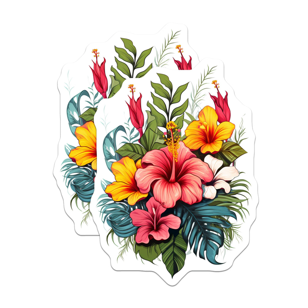 (2 Pack) Tropical Hibiscus Magnets - Vibrant Floral Refrigerator Decor - Island Style Kitchen Accents - 5 Inches On Longest Side - Thick Durable Magnet - Made in USA - MAG19493