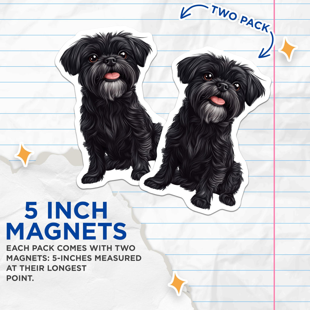 (2 Pack) Black Shaggy Dog Magnets - Cute Pet Lover - Terrier Mix Art for Dog Parents - 5 Inches On Longest Side - Thick Durable Magnet - Made in USA - MAG29505